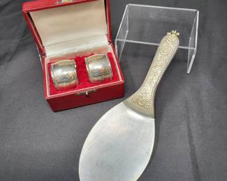 Sterling Silver Server Spatula and Pair of Napkin Rings