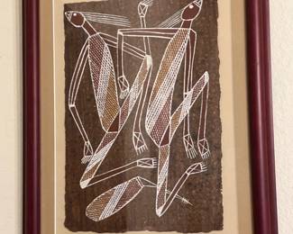Framed Aboriginal Style Art on Paper - Cherry Wood Frame