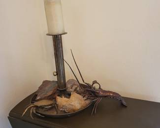 Brass Crab Ashtray, Copper Lobster, Rocks & Brass Candle Holder