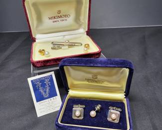 Silver & Gold Genuine Pearl Jewelry - Tie Clip, Tac Pins, Cufflinks