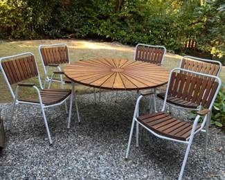 MCM Daneline Garden Teak Table & Set of 5 Stackable Chairs