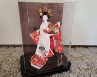 Japanese Geisha Doll with Display Case