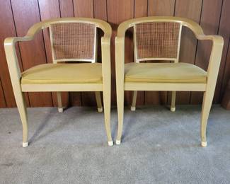 Pair of Mid Century Cane Seat & Back Barrel Chairs