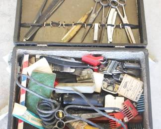 24 - Box of Barber Items - 14" x 10"
