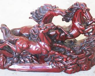 25 - Carved Wood Horses Statue - 8" x 6"
