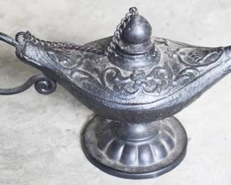 75 - Cast Iron Oil Lamp - 10" x 6"
