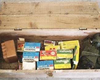 97 - Wood Ammo Box w/ Assorted Ammo - 36" x 12" x 9"
