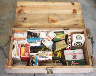96 - Wood Ammo Box w/ Assorted Ammo - 26" x 14" x 8"
