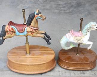 130 - 2 Musical Carousel Horses - 9" & 11"
