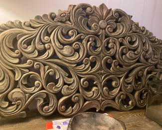 Two carved wood twin headboards. Could be used as wall art or add legs to use as twin headboard.