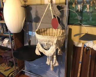 bubble lamp, modern Danish? fixture, macrame planter mobile