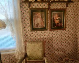 Sweet framed art and huge collection of dolls.