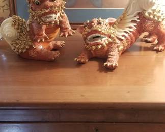 Exceptional decorative pair of Foo dogs.