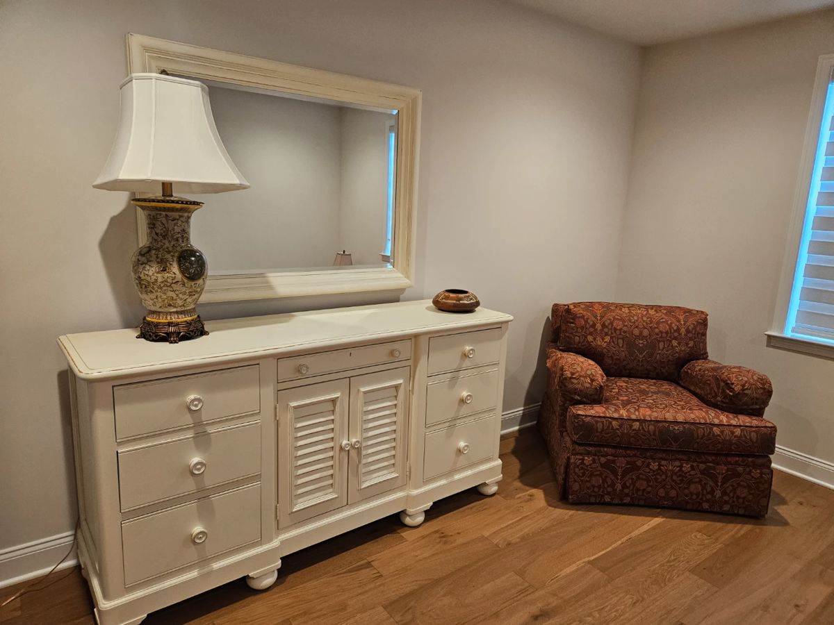 2 Lexington cream dressers, side chair