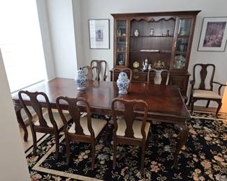 Ethan Allen dining room set, 8 chairs and 2 extra leaves f. Can be purchased early!