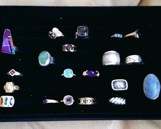 Silver, turquoise, and semi-precious rings. 