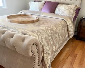 Velvet sleigh bed