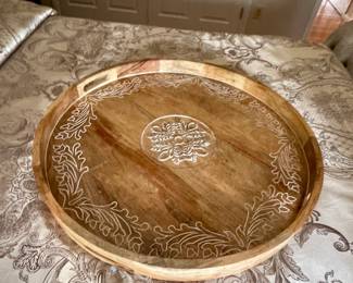 Large round wood tray