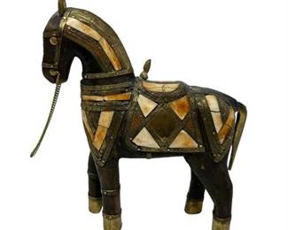 Lot 165   
Wood Carved Horse with Metal Accents