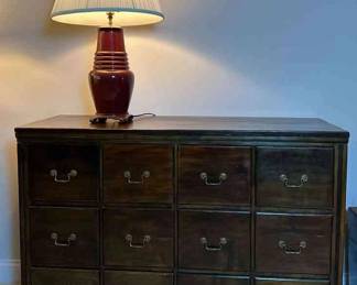 Antique Twelve Drawer Apothecary Style Cabinet With Lamp