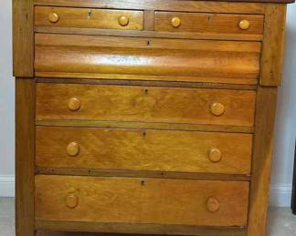 Antique Wooden Six Drawer Chest Of Drawers 
