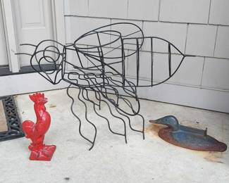 Cast Iron Boot Scraper Rooster Doorstop With Bumblebee Planter