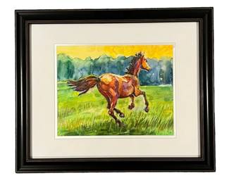 Original Equestrian Watercolor, Signed