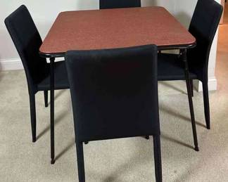 Vintage Cosco Folding Table With Four Black Cloth Covered Chairs 