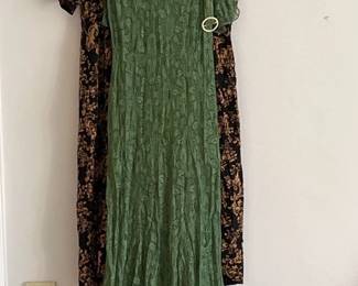 Vintage Green Lace Gown, Silk Dress