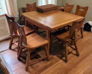 Wood Dining Table, 36” x 42” x 29.5”, With Two 12" Pull Out Extensions, And 6 Chairs, Includes Protective Pads