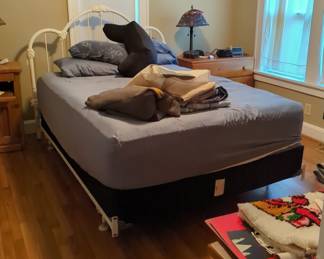 Vintage Style Metal Queen Bed Frame With Mattress, Box Springs, And Bedding