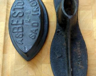 Asbestos 12-9 Sad Iron, Missing Handle, And Antique Shoe Form
