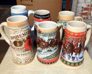 Beer Steins Including Budweiser, Hamm's Salutes Oktoberfest, Bohemian Beer, Ceramarte, Total Qty 9
