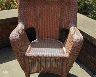 Hampton Bay Woven Poly Wicker Style Patio Chairs, 37" x 30" x 21", Qty 2, And Matching Side Table, 21" x 19" x 19"