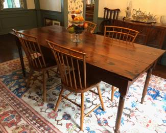 Farmhouse Dining Table, 4 Birdcage Chairs, Oriental Carpet