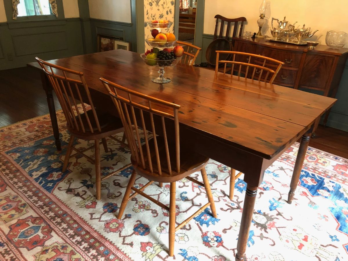 Farmhouse Dining Table, 4 Birdcage Chairs, Oriental Carpet