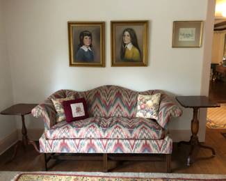 Camel Back Sofa, Antique Side Tables