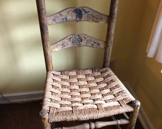 Antique Ladder Back Chair - Hand Painted Scenes