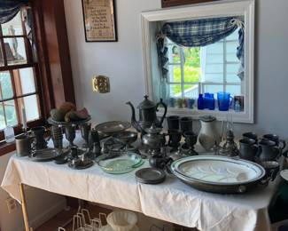 Pewter, Cobalt Bottles, Shirley Temple Pitcher, Old Paterson Bottle