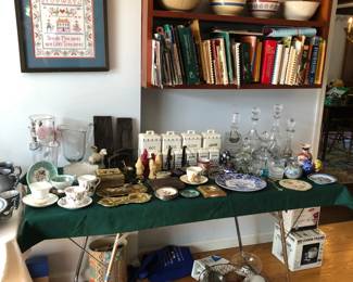 Old Bowls, Cookbooks, Cups & Saucers, Pitchers, Decanters, German Canister Set