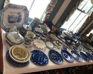 Antique Blue & White Transferware, Flow Blue, Spongeware