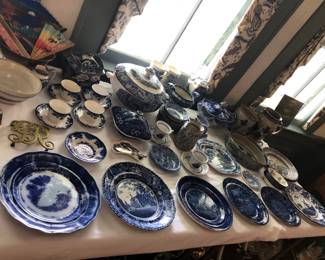 Antique Blue & White Transferware, Flow Blue, Spongeware