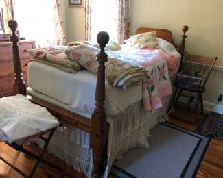 Antique Twin Bed Frame, Quilts