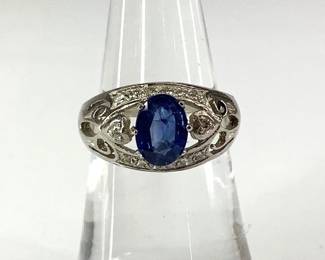 Rhodium Plated 14K White Gold Sapphire and Diamond Ring

