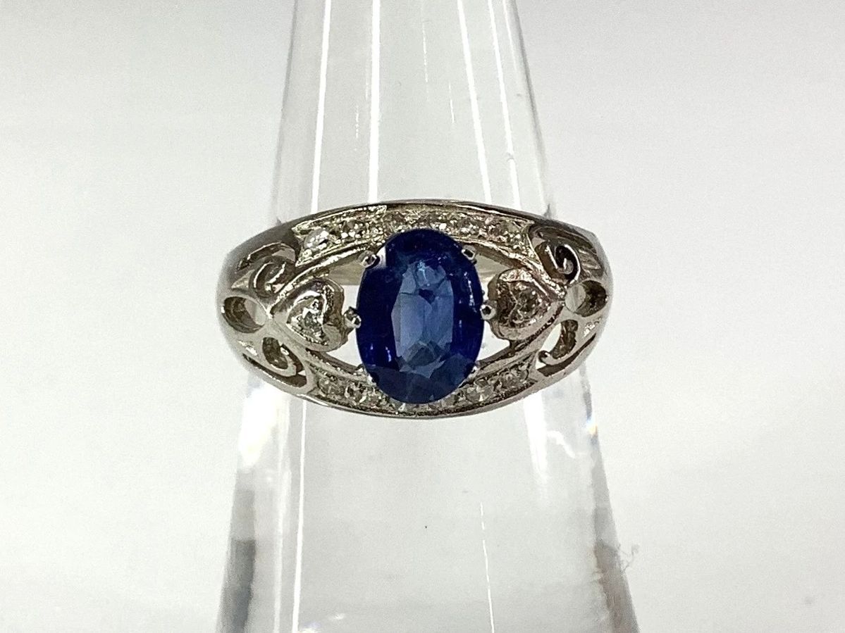 Rhodium Plated 14K White Gold Sapphire and Diamond Ring

