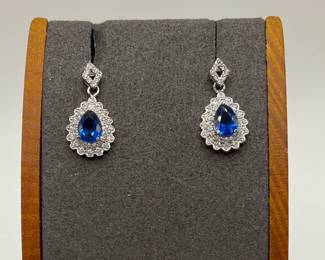 Fancy Blue and White Tourmaline Sterling Silver Teardrop Earrings
