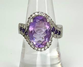 Light Amethyst and CZ Sterling Silver Ring