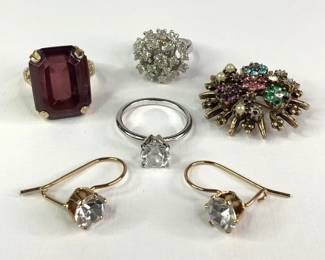 Rhinestone Rings, Earrings and Brooch