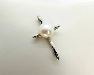 Sterling Silver and Cultured Pearl Cross Pendant