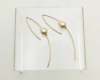 Open Wire Gold Tone Faux Pearl Earrings